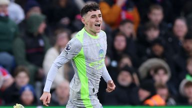 Phil Foden celebrates after doubling Man City's lead at Crystal Palace