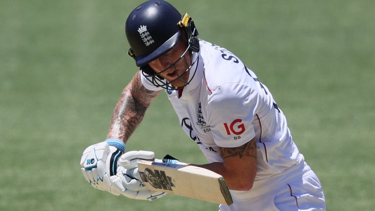 England's captain Ben Stokes plays a shot during play on day two of the third Ashes cricket test between England and Australia in Adelaide, Australia, Thursday, Dec. 18, 2025. (AP Photo/James Elsby)