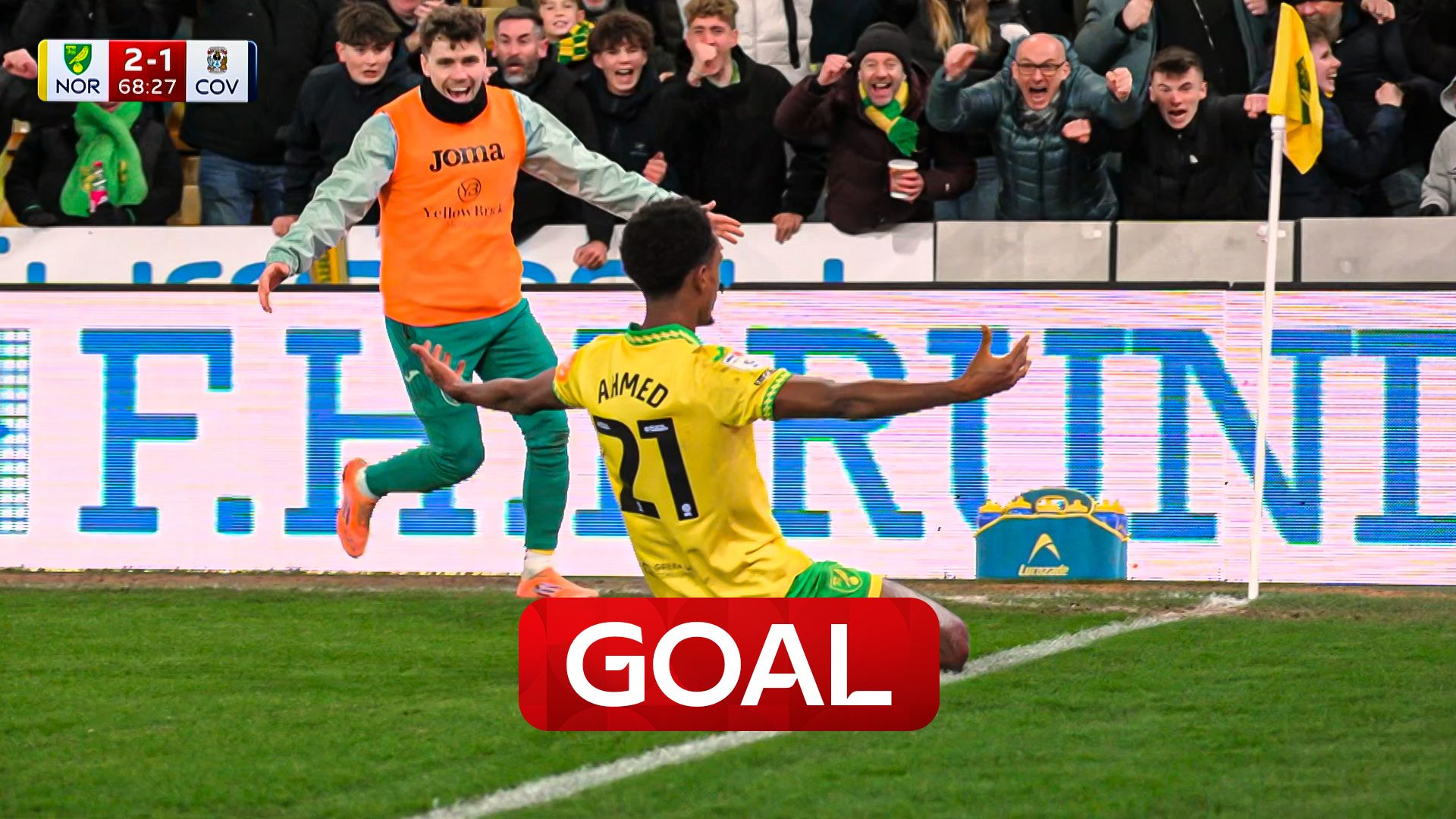 Norwich take advantage of Kitching mistake to lead Coventry 2-1!