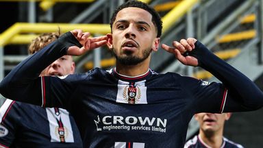 Dundee's Ashley Hay celebrates scoring the winning goal at Dundee United