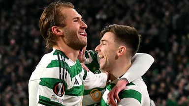 Celtic midfielder Benjamin Nygren (L) celebrates scoring their opener