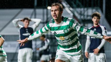 Celtic's Benjamin Nygren celebrates his winner against Falkirk