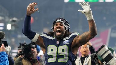 Seattle Seahawks defensive tackle Leonard Williams reacts after divisional playoff game against the 49ers