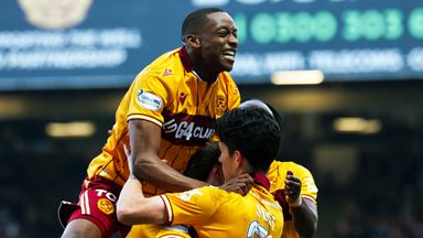 Motherwell celebrate one of their four goals in the home win over Kilmarnock