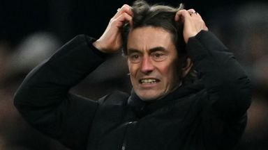 Thomas Frank reacts during Tottenham's FA Cup defeat to Aston Villa