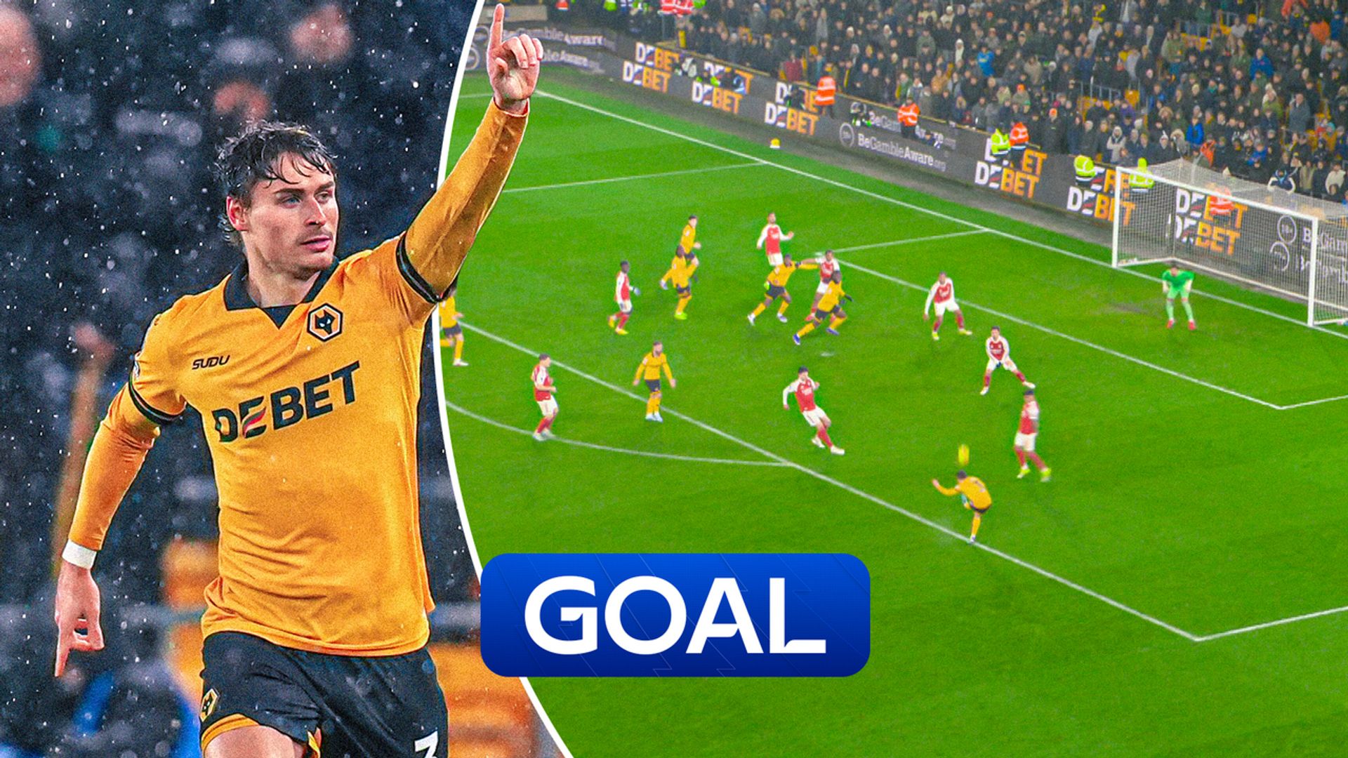 Game on?! Bueno curls in sensational strike to halve Wolves' deficit against Arsenal