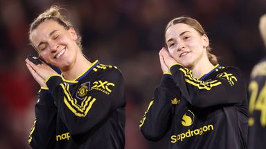 Manchester United's goalscorers celebrate after Julia Zigiotti Olme's opener