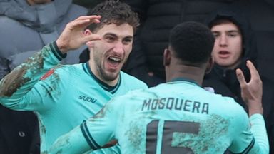 Santiago Bueno (left) celebrates scoring his sides first goal 