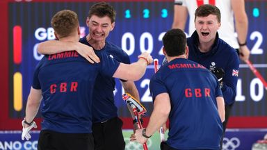 Team GB's men celebrate reaching the curling gold-medal match