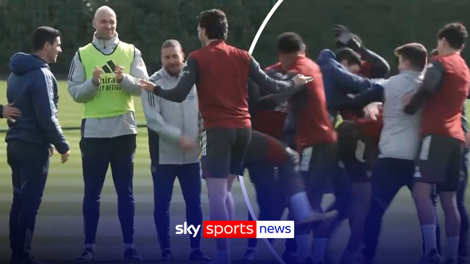 Arteta chases Rice through a tunnel of slaps... and Eze follows!