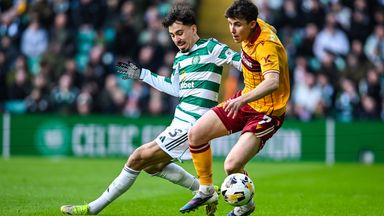 Celtic's Sebastian Tounekti (L) and Motherwell's Tom Sparrow (R) in action 