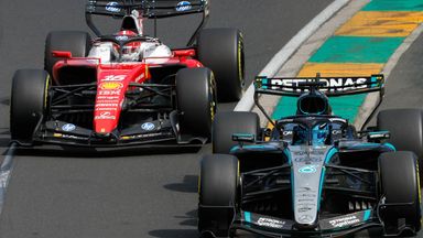 Charles Leclerc and George Russell battling on track in Melbourne