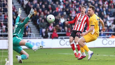 Melker Ellborg makes a save from Jack Hinshelwood