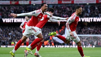 William Saliba celebrates the opening goal with team-mates