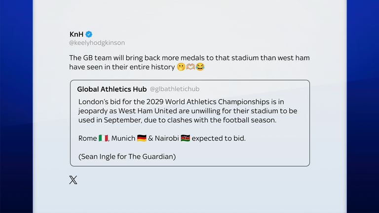 Hodgkinson ha deriso il West Ham mentre chiedeva che i campionati mondiali di atletica leggera venissero a Londra