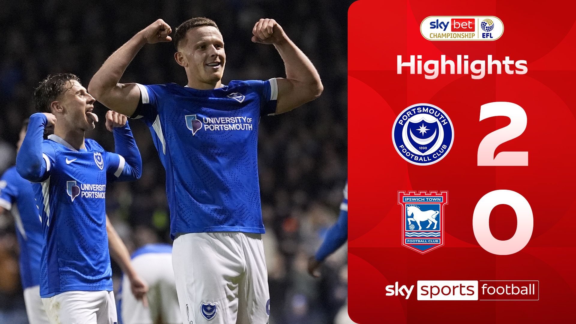 Pompey pick up crucial win and dent Ipswich's promotion hopes