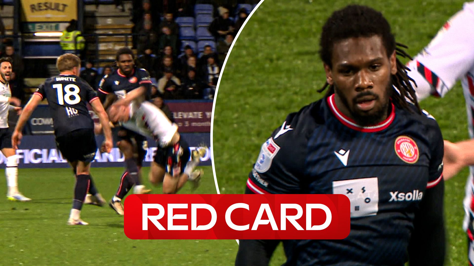 HEAD LOSS! Stevenage player shown straight RED for violent conduct!