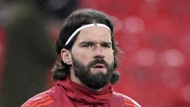 Image of Liverpool goalkeeper Alisson Becker warms up before the Premier League match at Anfield, Liverpool. Picture date: Saturday January 31, 2026.