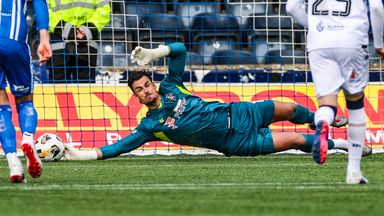 Kilmarnock's Kelle Roos save a penalty from Dundee's Joe Westley late in the game as the sides drew 2-2
