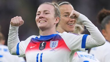 England's Lauren Hemp celebrates scoring her side's first goal during the match between England and Spain