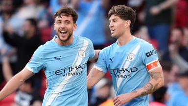 Manchester City's Nico Gonzalez (left) celebrates scoring their second goal of the game