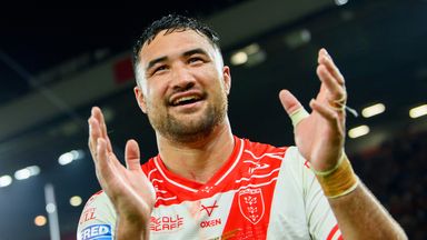 Picture by Allan McKenzie/SWpix.com - 11/10/2025 - Rugby League - Betfred Super League Grand Final - Hull KR v Wigan Warriors - Old Trafford, Manchester, England - Hull KR's Peta Hiku celebrates victory over Wigan.