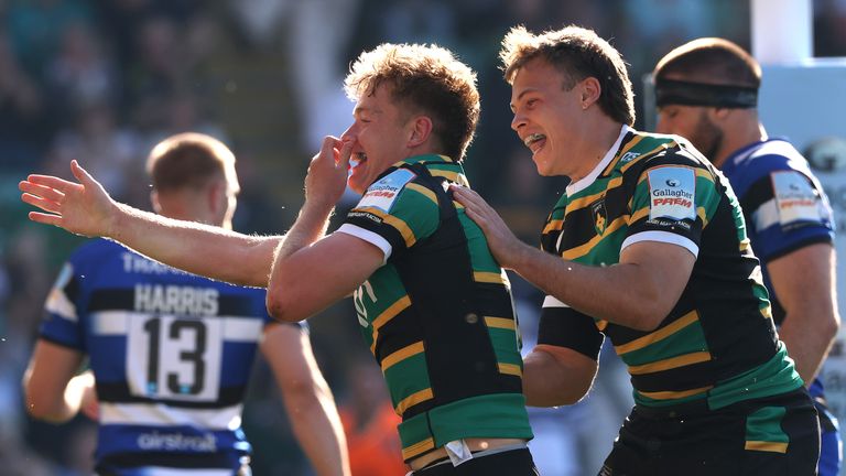 Fin Smith (left) proved the match-winner as Northampton Saints beat Bath in a Prem Rugby top-of-the-table clash