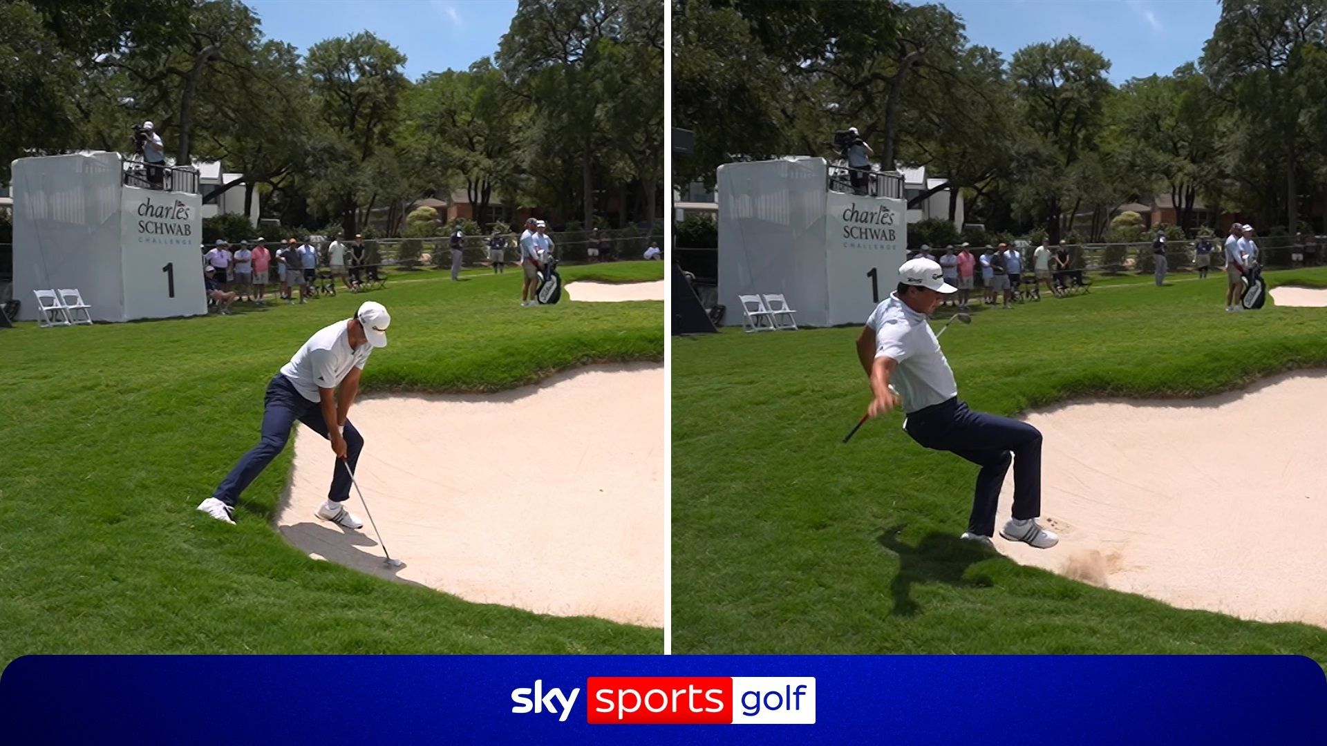 Hilarious moment golfer FALLS OVER after hitting bunker shot!