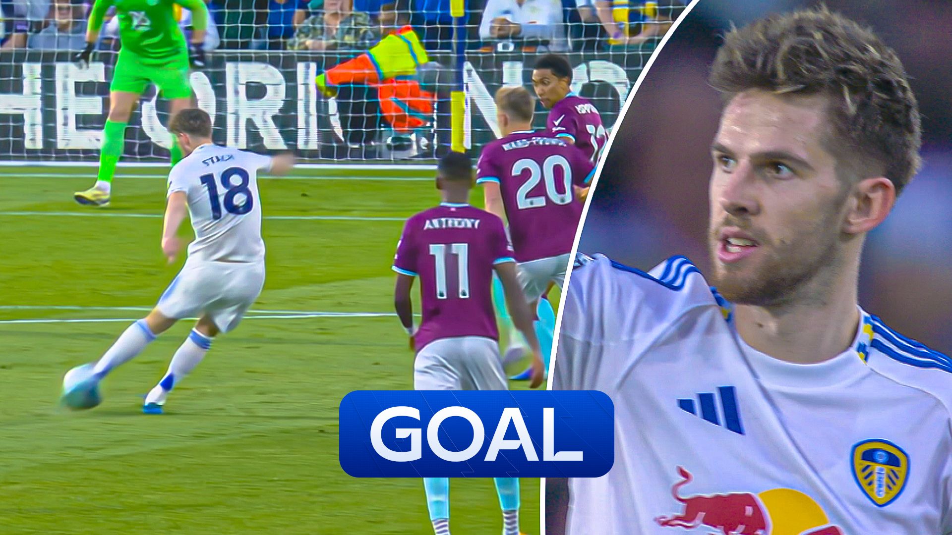 Brilliant hit! Stach fires in from long distance to put Leeds in front!