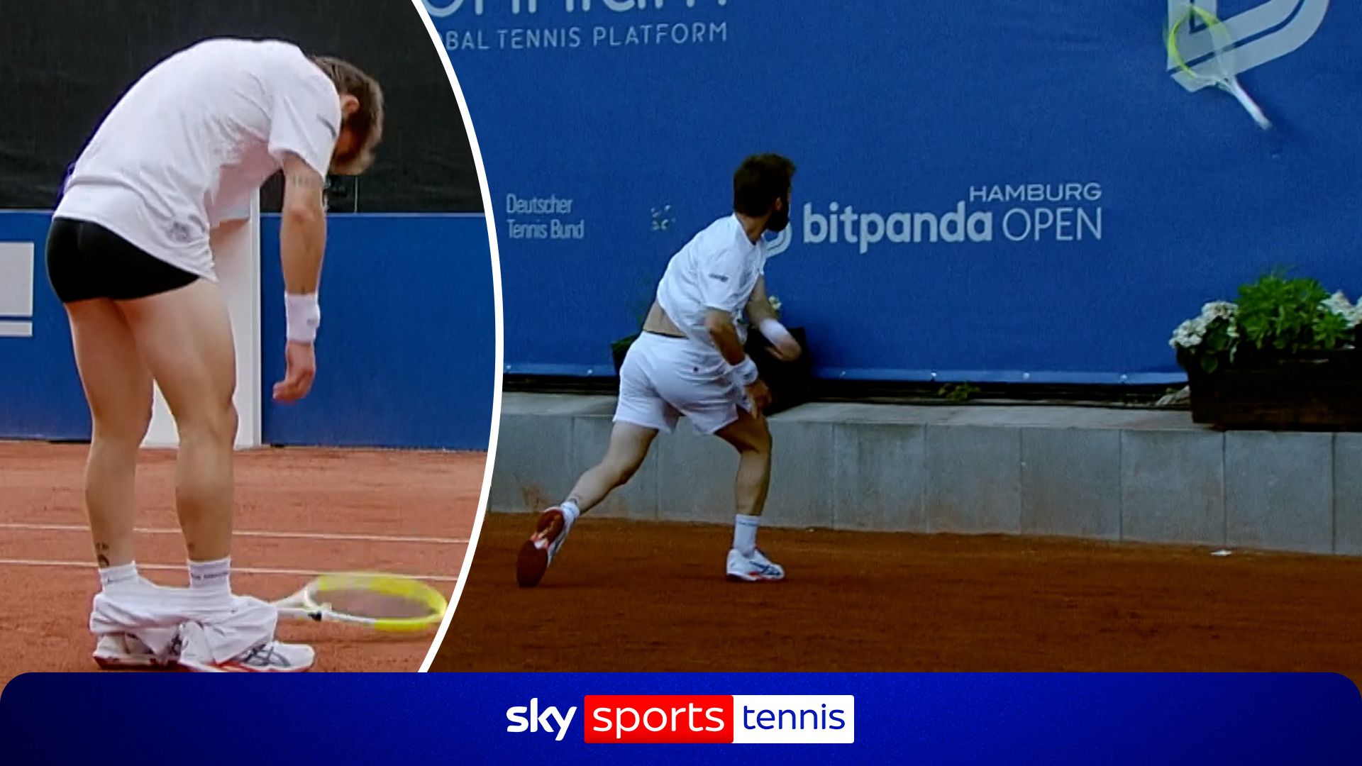 Moutet throws racket…then pulls his shorts down in bizarre outburst!