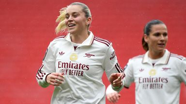 Alessia Russo celebrates after giving Arsenal the lead against Liverpool