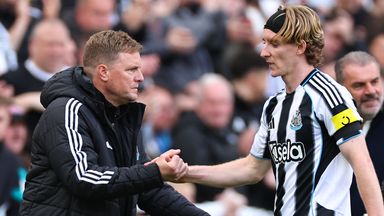 Newcastle head coach Eddie Howe (left) and Anthony Gordon