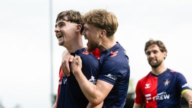 Kilmarnock's Findlay Curtis (L) celebrates scoring to make it 3-0 against St Mirren