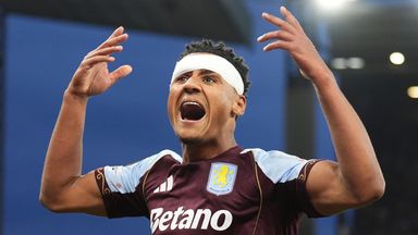 Ollie Watkins celebrates after opening the scoring for Aston Villa 