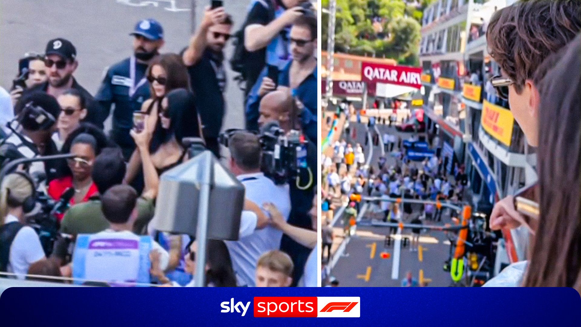 Russell watches on as Hamilton arrives on track with Kim K