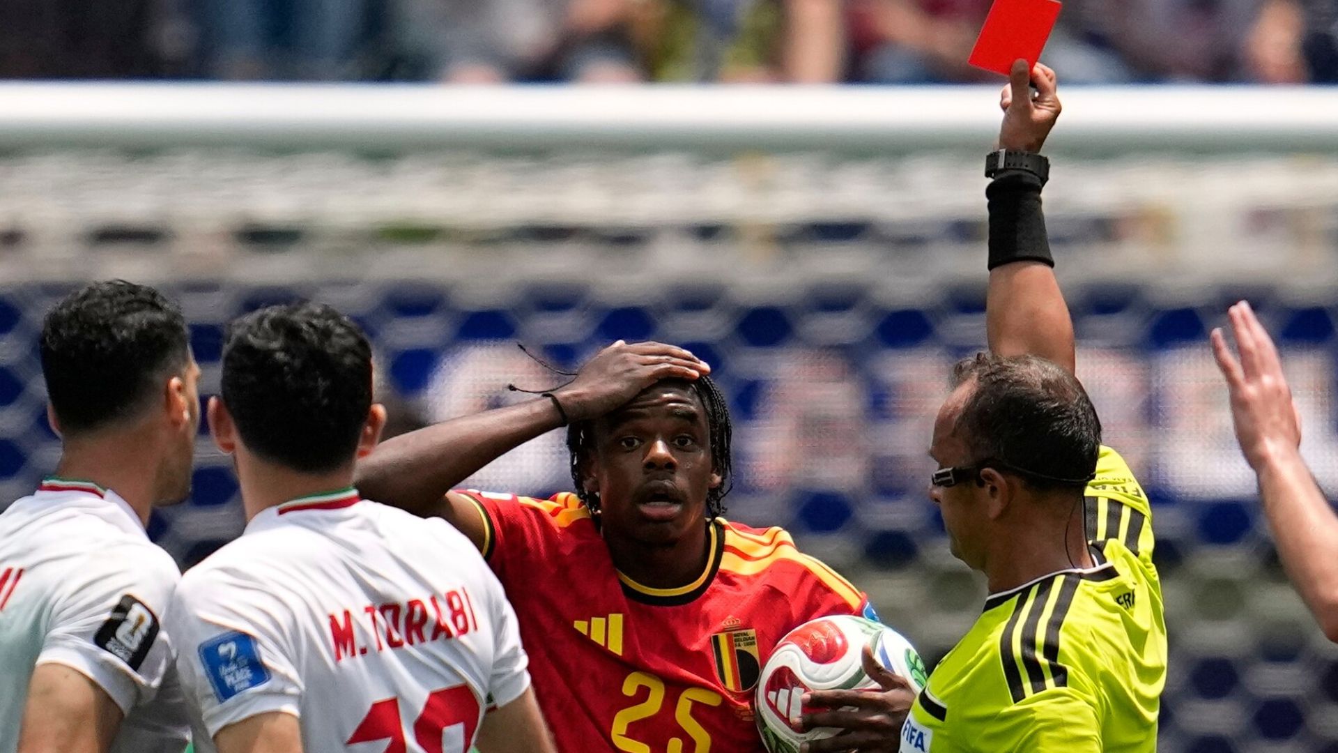 Belgium down to 10 and goalless vs Iran LIVE!