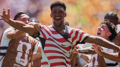 USA's Alex Freeman celebrates after scoring his side's second goal against Australia