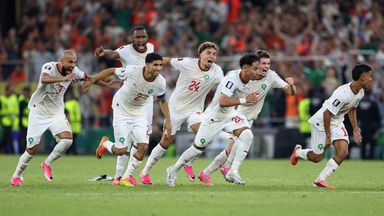 Morocco celebrate their penalty shoot-out win over Netherlands