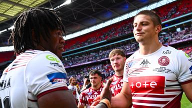 Picture by Olly Hassell/SWpix.com - 30/05/2026 - Rugby League - Betfred Challenge Cup Final - Wigan Warriors v Hull KR - Wembley Stadium, London, England - Junior Nsemba of Wigan and Sam Walters of Wigan after the match