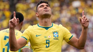 Brazil's Casemiro celebrates after scoring against Japan (AP Photo/Ashley Landis)
