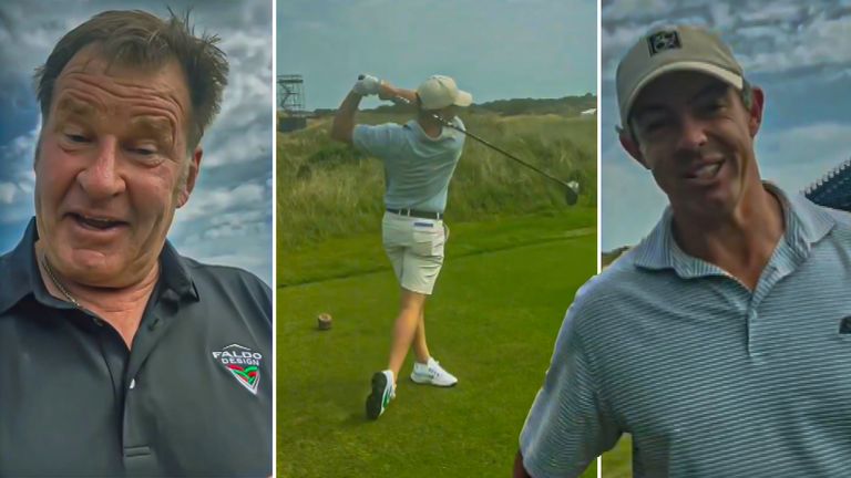 Sir Nick Faldo bumps into Rory McIlroy and asks about his preparations three weeks ahead of The Open. X credit @Sir_NickFaldo