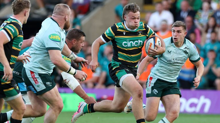 Tom Litchfield ran in a first-half hat-trick as Northampton reached the Gallagher Prem final