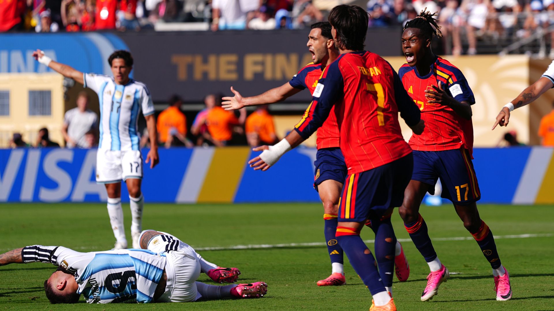 World Cup final: Spain have goal controversially ruled out vs 10-man Argentina LIVE!