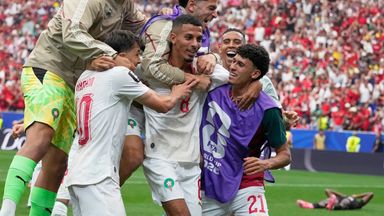 Azzedine Ounahi celebrates with his Morocco team-mates