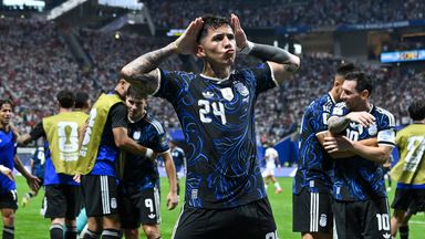Enzo Fernandez celebrates his equaliser for Argentina against England
