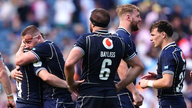 Scotland celebrate after beating Fiji in the Nations Championship
