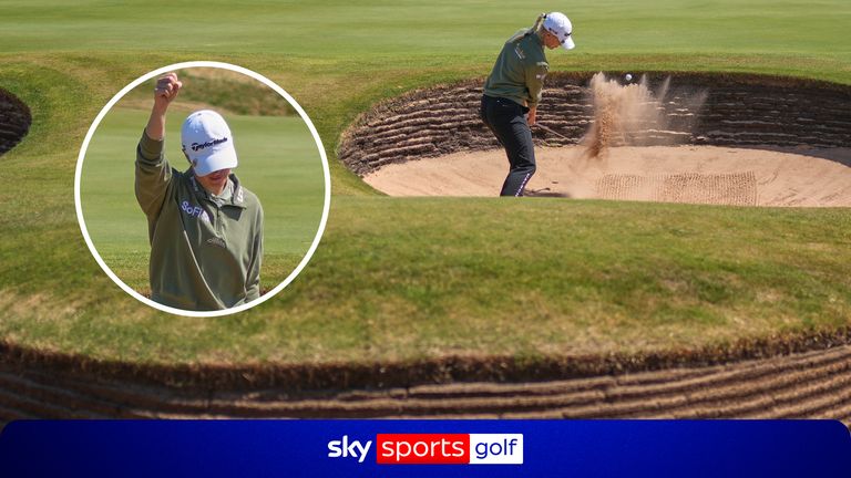 Charley Hull holed a bunker shot for birdie at the 17th hole to close on the AIG Women's Open lead