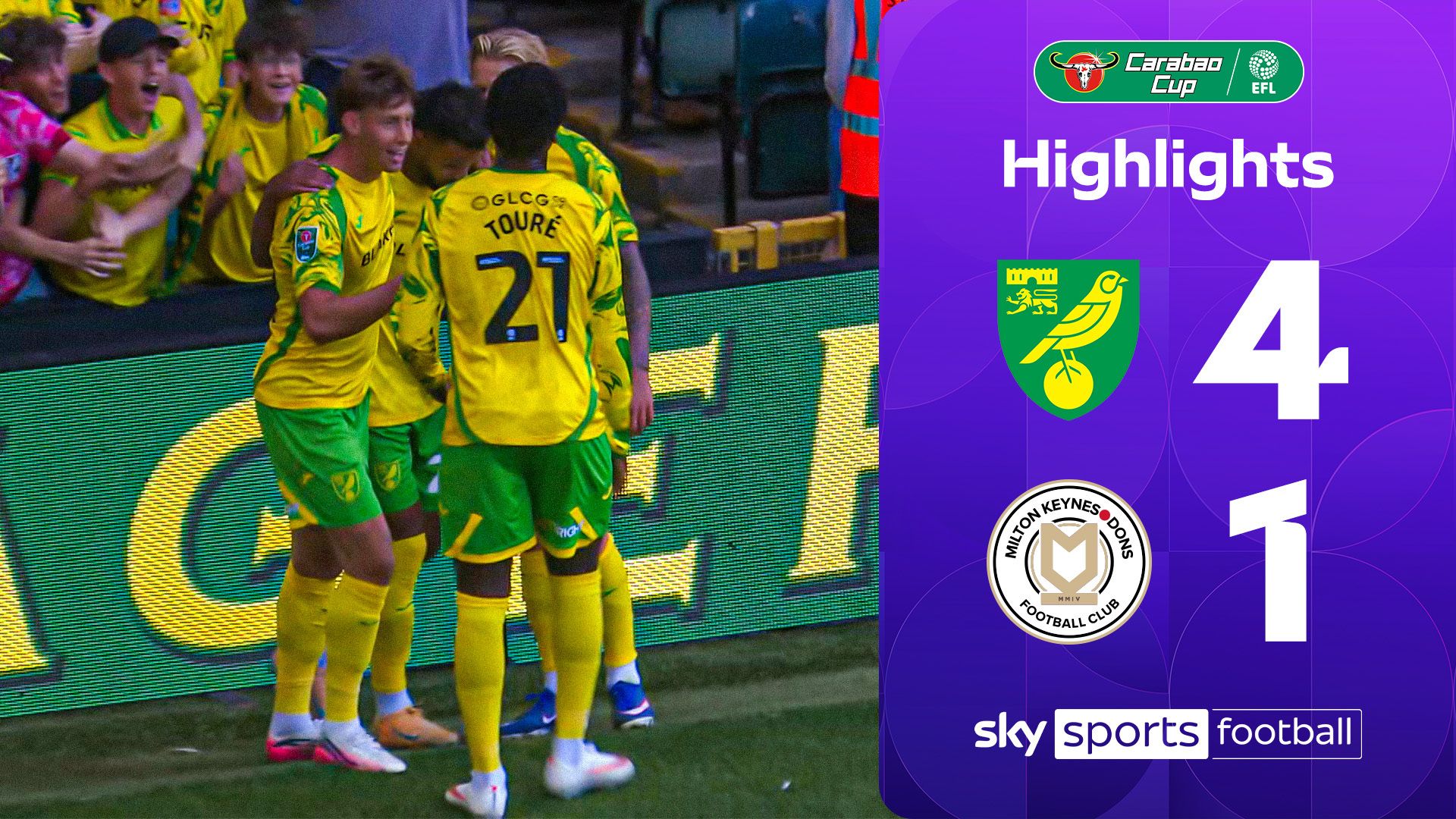 Norwich comfortably see off MK Dons to progress to second round
