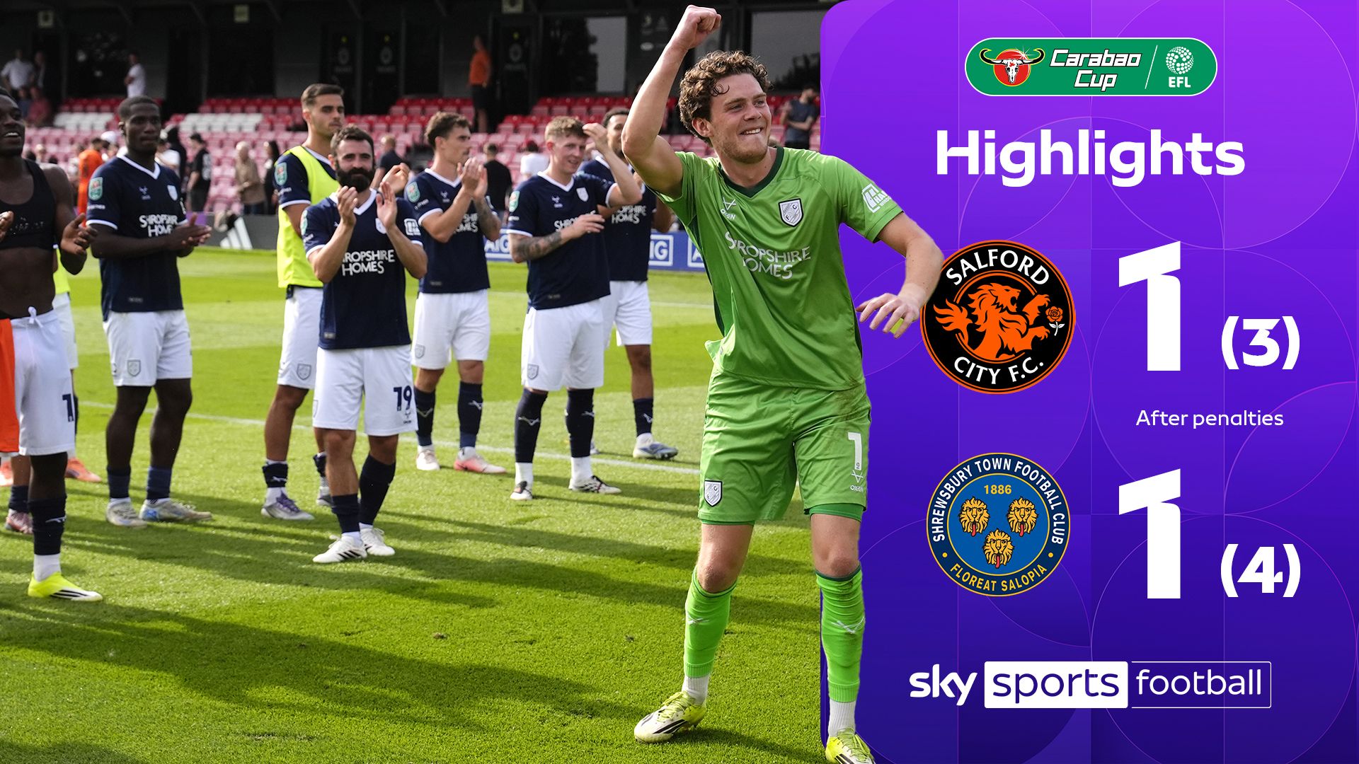 2 red cards! Shrewsbury dump Salford out of Carabao Cup on pens