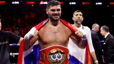 Hrgovic celebrates securing his IBF World Heavyweight title. Pic: PA